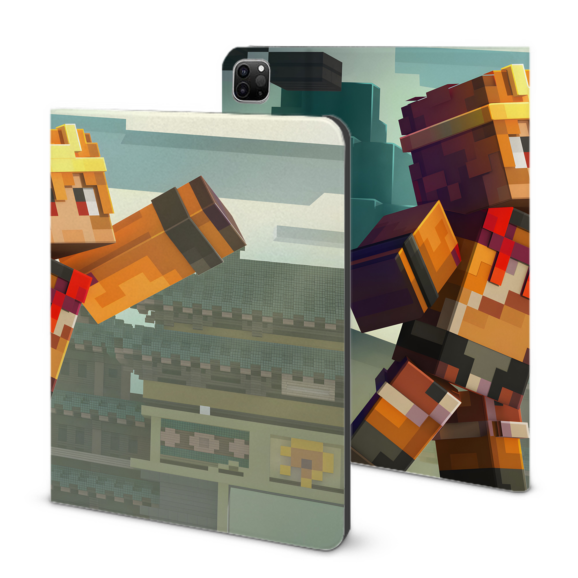 （画像用） マインクラフト ブロックの世界 Minecraft MC Block world IPad ケース ブック型 PUレザー TPU 耐衝撃 軽量 薄型 ペン収納なし 全面保護 IPad 各モデル対応
